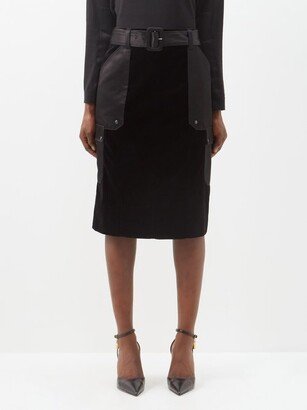 Satin-panel Velvet Pencil Skirt