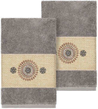 Turkish Cotton Geometric Design Hand Towel - Dark Grey - Set of 2