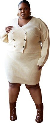 Rebdolls Women's Plus Size Cable Knit Mini Skirt - Ivory - Large