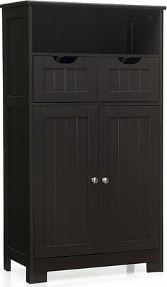 Bathroom Floor Cabinet Wooden Storage Organizer w/Drawer Doors Espresso