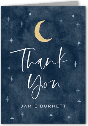 Thank You Cards: Papercraft Crescent Thank You Card, Blue, 3X5, Matte, Folded Smooth Cardstock