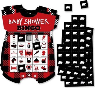 Big Dot of Happiness Lumberjack - Channel the Flannel - Picture Bingo Cards and Markers - Buffalo Plaid Baby Shower Shaped Bingo Game - Set of 18