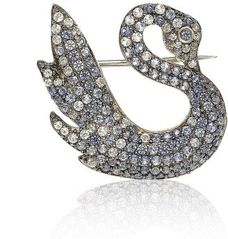 Suzy Levian Sterling Silver Blue and White Sapphire Swan Brooche