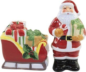 Tabletop Santa's Workshop S & P Set - Salt And Pepper Set 4.0 Inches - Christmas Santa Sleigh - 37283 - Ceramic - Red