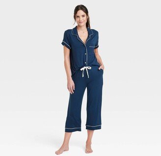 Women' Beautifully Soft Short Sleeve Notch Collar Top and Pant Pajama Set - Star Above™ Navy Blue XL
