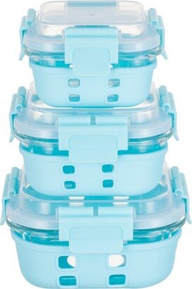 Genicook 3 Pc Square Container Hi-Top Lids with Pro Grade Removable Lockdown Levers Silicone Sleeve Set