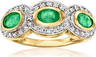 Emerald and . White Zircon Ring in 18kt Gold Over Sterling