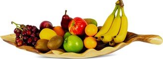 G6 Collection 30 Wooden Handmade Decorative Fruit Salad Bowl Kitchen Centerpiece Dining Tray Hand Carved Wood Banana Leaf Serving Bowl