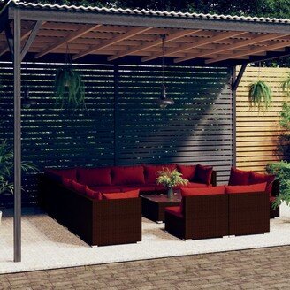 Patio Lounge Set with Cushions Brown Poly Rattan - 27.6 x 27.6 x 24 - 27.6 x 27.6 x 24