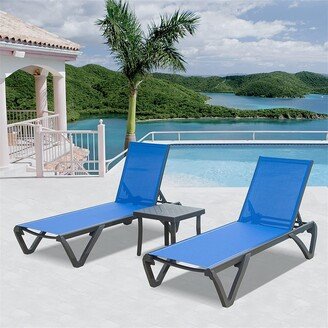 Patio Chaise Lounge Chair Set of 3,Outdoor Aluminum Polypropylene Sunbathing Chair with 5 Adjustable Position,Side Table