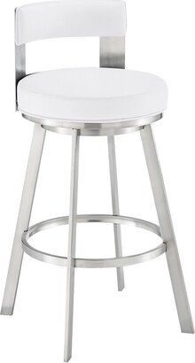 Nova 26 Inch Swivel Counter Stool, Panel Back, Steel, White Faux Leather