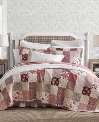 Celina Patchwork Cotton Reversible 3-Piece Quilt Set, King - Cranberry, Biscuit