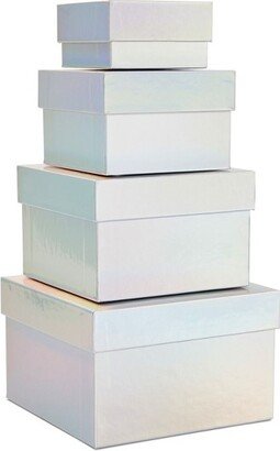 Stockroom Plus 4 Pack Square Nesting Gift Boxes, Decorative Boxes with Lids in 4 Assorted Sizes for Wedding, Bridal Shower, Baby Shower, Silver