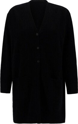 ROSSO PURO Oversized Black V Neck Cardigan in Wool and Cashmere Woman-AA