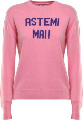 Slogan Intarsia Knitted Crewneck Jumper