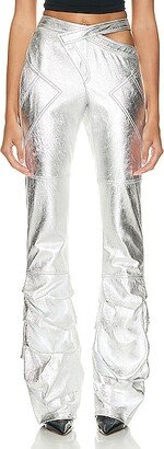 Andreadamo Wet Leather Pleat Pant in Metallic Silver