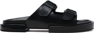 Double-Buckle Leather Slides