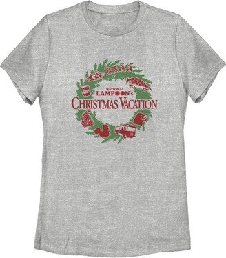 Women' National Lampoon' Chritma Vacation Wreath Logo T-Shirt - Athletic Heather - X Large