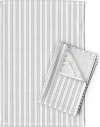 Blue Gray Stripe Tea Towels | Set Of 2 - Ticking By Danika Herrick Neutral Linen Cotton Spoonflower