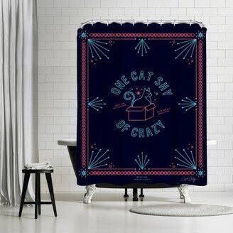 71 x 74 Shower Curtain, One Cat Shy Of Crazy Red Turquoise Navy by Cat Coquillette