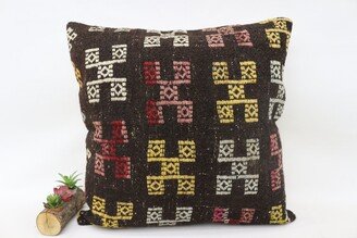 Body Pillow, Designer Pillows, Turkish Kilim Brown Cushion, Embroidered Vintage Throw Cushion Case, 718