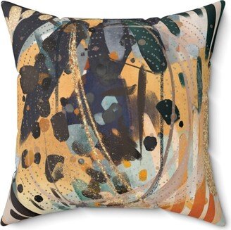 Abstract Throw Decorative Pillow | Colorful Brush Strokes, Beige Gold Brown Navy Art Deco, Watercolor Minimalist Square, Lumbar