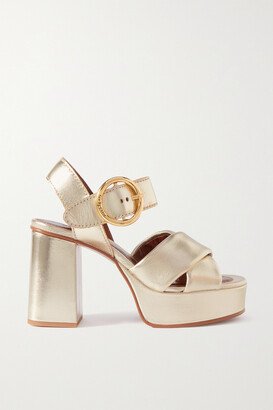 Lyna Metallic Leather Platform Sandals - Gold