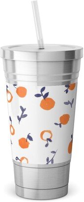 Travel Mugs: Whimsical Watercolor Orange Stainless Tumbler With Straw, 18Oz, Orange