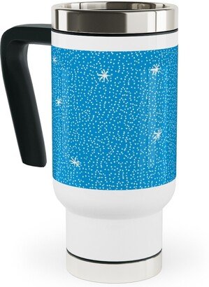 Travel Mugs: Holiday Hygge Snowflakes Travel Mug With Handle, 17Oz, Blue