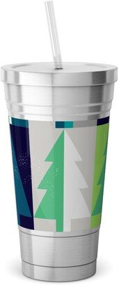 Travel Mugs: Winter Pine Tree Forest - Green Stainless Tumbler With Straw, 18Oz, Green