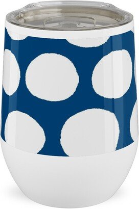 Travel Mugs: Jumbo Peas - Deep Blue And White Stainless Steel Travel Tumbler, 12Oz, Blue