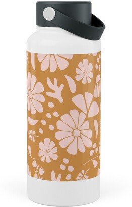 Photo Water Bottles: Jungle Floral - Orange And Pink Stainless Steel Wide Mouth Water Bottle, 30Oz, Wide Mouth, Orange