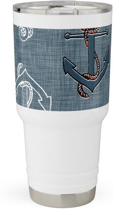 Travel Mugs: Anchors Away - Textured Blue Travel Tumbler, 30Oz, Blue