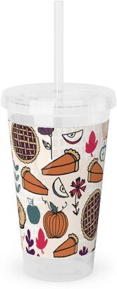 Travel Mugs: Thanksgiving Apple And Pumpkin Pies Acrylic Tumbler With Straw, 16Oz, Multicolor