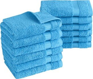 Classic Turkish Towels Genuine Cotton Soft Absorbent Villa Collection Washcloth 12 Piece Set - Aqua