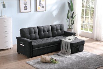 GREATPLANINC Sleeper Sectional Woven Fabric Sofa Set with Two USB Charging Ports and Tablet Pocket, Solid Wood Frame Corner Sofa