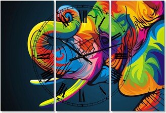 Designart the Happy Rainbow Elephant Large Modern 3 Panels Wall Clock - 23