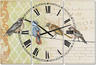 Designart Birds Gathered On Wire Paris Ii Large Cottage 3 Panels Wall Clock - 23