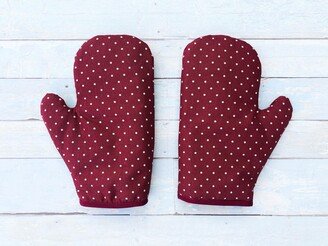 Red Dot Print Oven Mitt. Soft Durable Glove. Baking Christmas Oven Mitten. Kitchen Gloves. Housewarming Gift. Gift