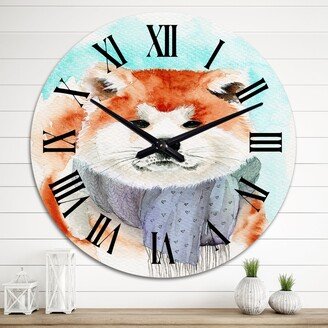 Designart 'Funny Ginger Akita Inu Dog In A Lilac Scarf' Traditional wall clock