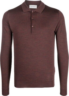 Button-Front Long-Sleeved Polo Shirt-AC