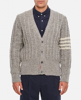 Twist Cable Classic V Neck Cardigan In Donegal 4 Bar Stripe