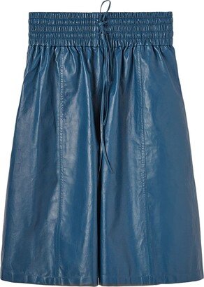 Drawstring-Fastening Leather Shorts