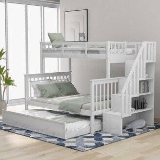 Aoolive Stairway Twin-Over-Full Bunk Bed with Twin size Trundle, Storage and Guard Rail