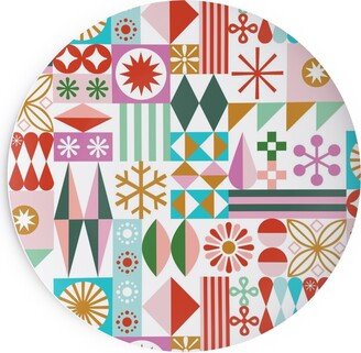 Salad Plates: Santa's Workshop Geometric Stars Snowflakes Grid Holiday Stripes - Multi Salad Plate, Multicolor