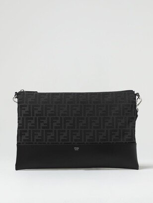 leather and fabric pouch with jacquard FF monogram