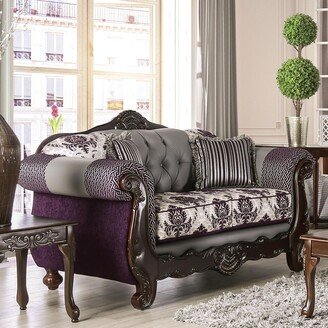 Kruk Traditional Purple Chenille and Faux Leather Tufted Back Loveseat