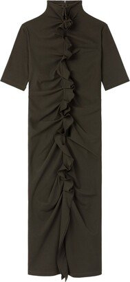 Ruffle-Detail Turtleneck Midi Dress