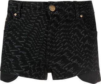 Logo-Print Denim Shorts-AO