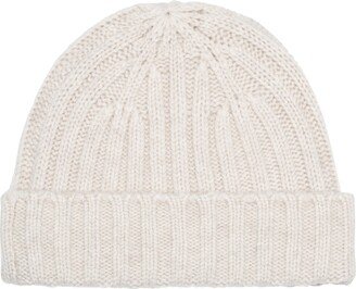 White Ribbed Cashmere Beanie